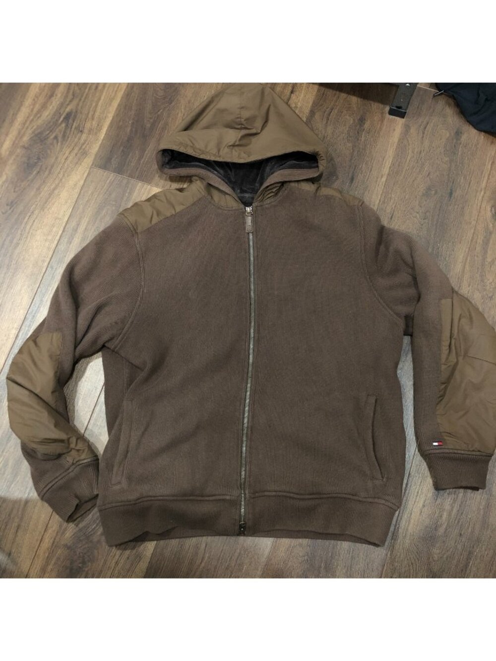 Tommy Hilfiger Faux Fur Lined Sherpa Hooded Full Zip Sweater Jacket Men Sz Large